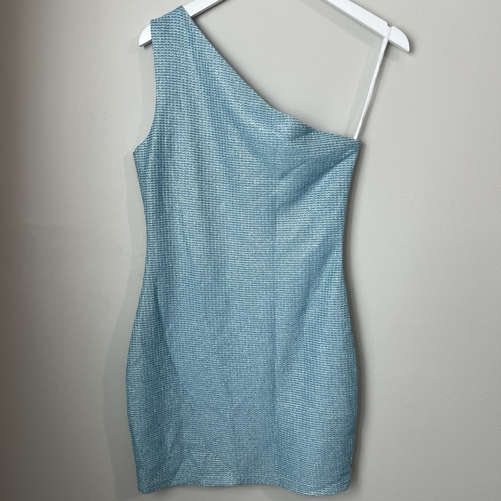 Revolve Superdown Tiffany Mini Dress Women's Size Medium Light Blue One Shoulder - Picture 6 of 11